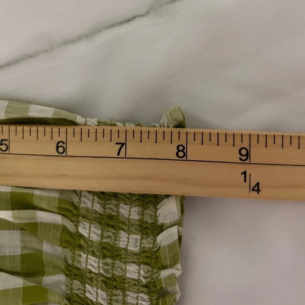 Madewell Cottagecore Green Gingham Smocked Puff Sleeve Square Neck Top XS Ruffle - Picture 9 of 9